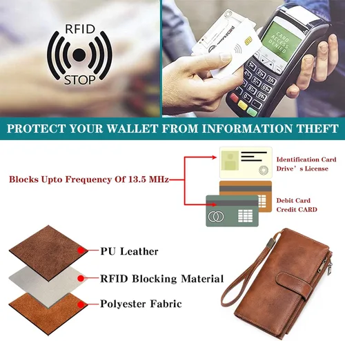 Vista 3 de GOIACII Carteras para Mujer de Gran Capacidad Portador de Tarjetas de Crédito Cartera Rfid Mujer Doble Cremallera Bolsillo Cuero Bifold para Damas