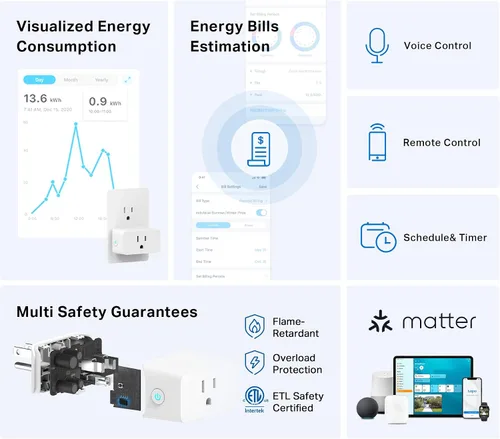 Vista 2 de TP-Link Tapo Enchufe inteligente Mini, Compatible con Matter, Compatible con Alexa, Google Home y Samsung SmartThings, Monitoreo de energía, 15A