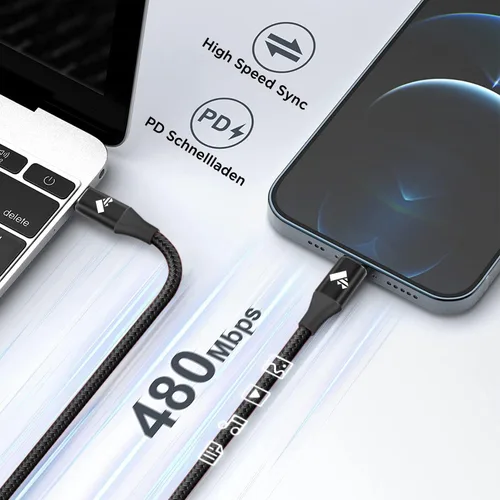 Vista 3 de Cable USB C a Lightning [certificado Apple MFi] Paquete de 2 cables de carga rápida para iPhone de 1 pie, cable de carga tipo C compatible