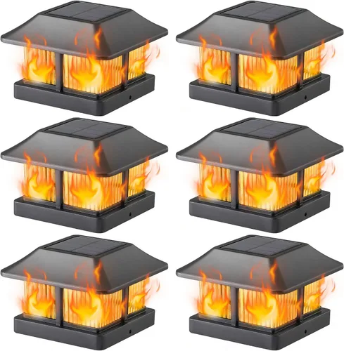 Vista 11 de Dynaming - Luces solares con tapa de llama para postes, luces solares para postes de cerca, linternas LED de llama parpadeante impermeables