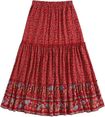 Vista 21 de Milumia Women Boho Vintage Floral Print Long Skirt Summer Tiered Maxi Skirt