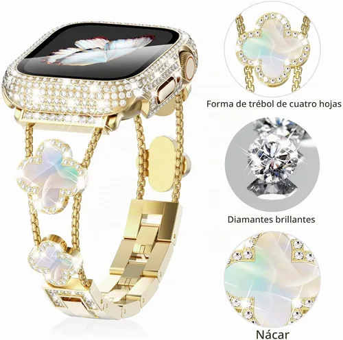 Vista 3 de Surace - Correa compatible con Apple Watch de 1.50 pulgadas para mujer, correa de metal con diamantes de imitación y circón en acero inoxidable