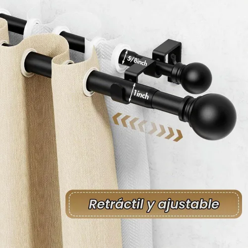 Vista 3 de GXOACKJ Barras de cortina dobles para ventanas de 36 a 60 pulgadas de largo, barra de cortina doble decorativa ajustable resistente con remates
