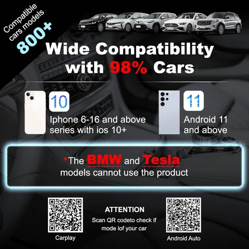 Vista 8 de Adaptador Carplay inalámbrico 2 en 1, convertidor con cable a adaptador inalámbrico para Apple iPhone y Android Auto, conexión automática Plug &