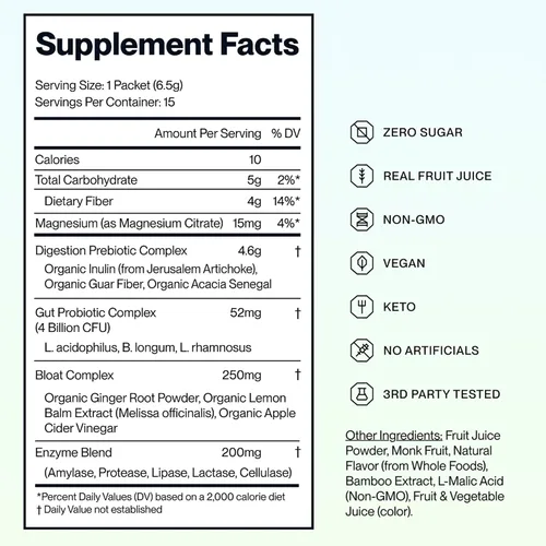 Vista 4 de Feel Goods Digestion+, salud intestinal, mezcla de fibra orgánica y probióticos, enzimas digestivas para alivio de la hinchazón, limpieza intestinal