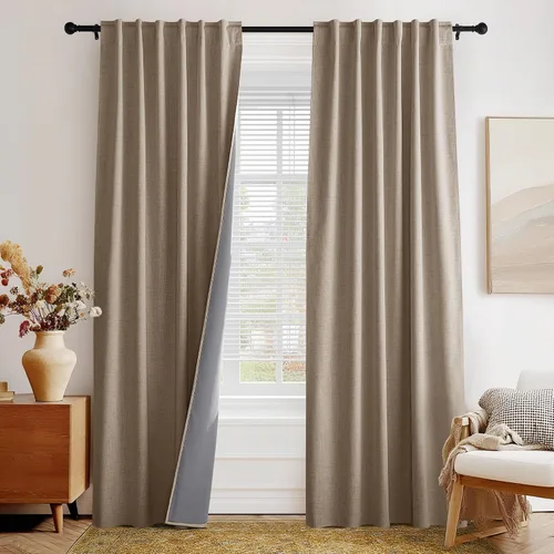 Vista 47 de PONY DANCE Cortinas de lino 100% opacas de 63 pulgadas de largo para dormitorio, sala de estar, oscurecimiento completo, bolsillo para barra