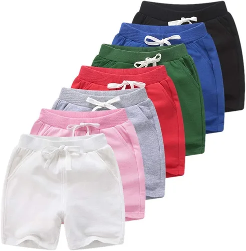 Vista 3 de PTPUKE Pantalones cortos deportivos de algodón sólido cómodo y suave para niños y niñas