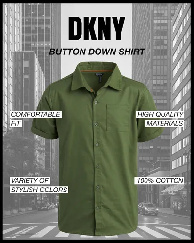 Vista 2 de DKNY Camisa de vestir clásica de manga corta con botones para niño, para la escuela, vacaciones y vacaciones (tallas 4-20)