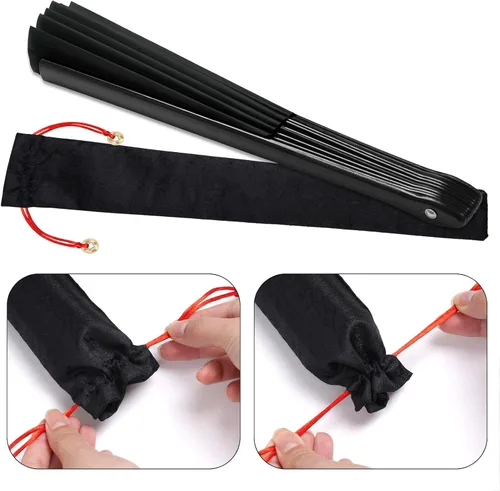 Vista 7 de Nydotd Paquete de 1 abanico grande de mano plegables de nailon plegable con funda de soporte para hombres y mujeres, línea de actuación, danza, kung