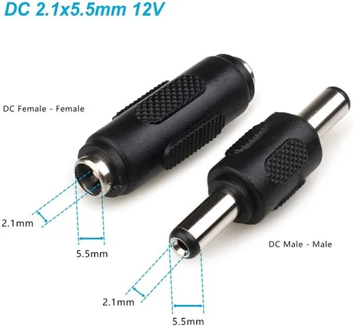 Vista 3 de 5 unids macho a macho conector de alimentación y 5 unids DC 0.217x0.083 in hembra a hembra adaptador de conector de alimentación para CCTV