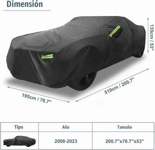 Vista 7 de X AUTOHAUX Funda impermeable de coche para Dodge Challenger SXT, GT, Hellcat, Scat Pack, SE, R/T, SRT8, T/A 2008-2023, resistente al viento