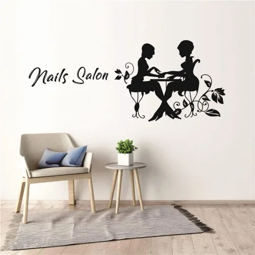 Vista 5 de Calcomanía de pared de salón de uñas de moda para niña, calcomanía extraíble e impermeable, logotipo de salón de belleza para ventana o pared