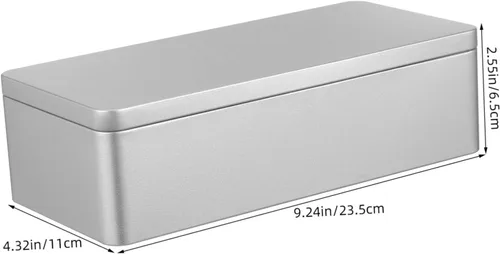 Vista 2 de Angoily Caja de lata vacía rectangular con tapa, caja de almacenamiento de hojalata rectangular para galletas, contenedor de lata de metal