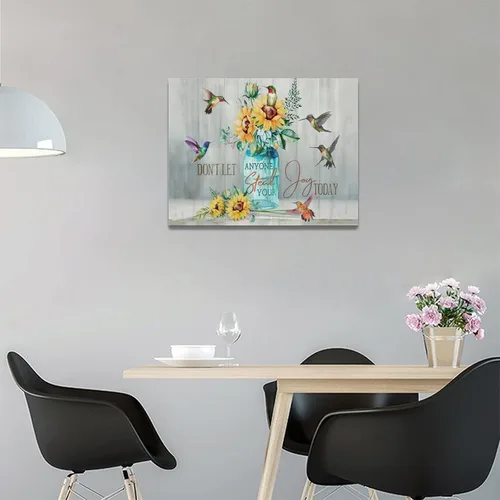 Vista 2 de Bulldog Leather Works Lienzo decorativo abstracto de colibrí y girasol, con citas inspiradoras, póster de flores de granja, decoración moderna