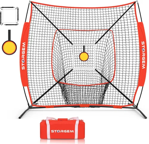Vista 8 de Storgem 6'X6' Baseball Softball Practice Net, Portable Baseball Net for Batting, Hitting, Pitching and Fielding, with Carry Bag, Strike Zone and Bow