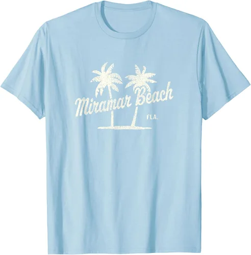 Vista 78 de Miramar Beach Florida Vintage 70s Palm Trees - Camiseta gráfica, Azul / Patchwork, S