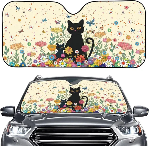 Vista 48 de Talayituse Parasol para parabrisas de automóvil, diseño de gato divertido 3D, ajuste universal, para automóvil, camión, SUV, bloquea el sol