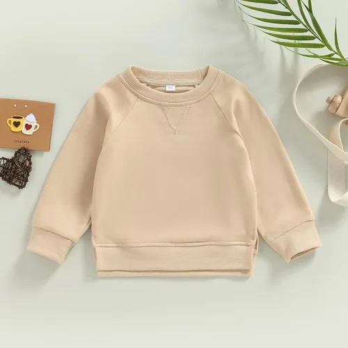 Vista 30 de Sudadera unisex de algodón de color sólido para bebé, camiseta de manga larga con cuello redondo
