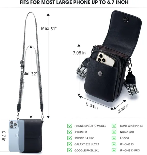 Vista 4 de POIUGOYA Bolsos cruzados pequeños para mujer, a la moda, de cuero, con triple compartimento, para teléfono celular, con correa ajustable