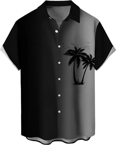 Vista 67 de Camisas tropicales con botones para hombre, camisas hawaianas de manga corta, casuales para vacaciones, camisas de playa holgadas Beige-playa escena