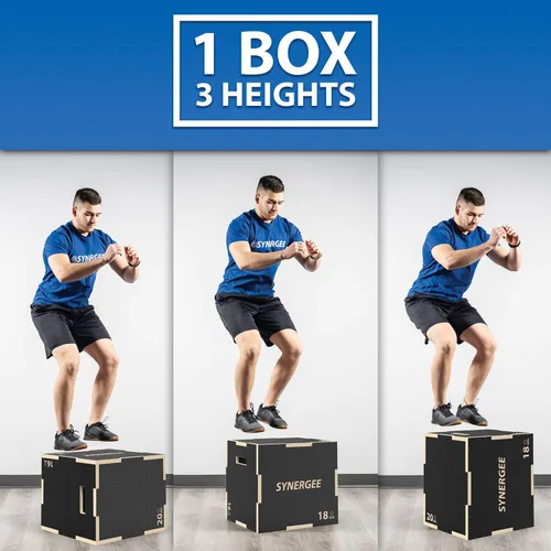 Vista 2 de Synergee Caja pliométrica antideslizante 3 en 1 para entrenamiento y acondicionamiento de saltos. Plyo de madera y caja pliométrica suave todo