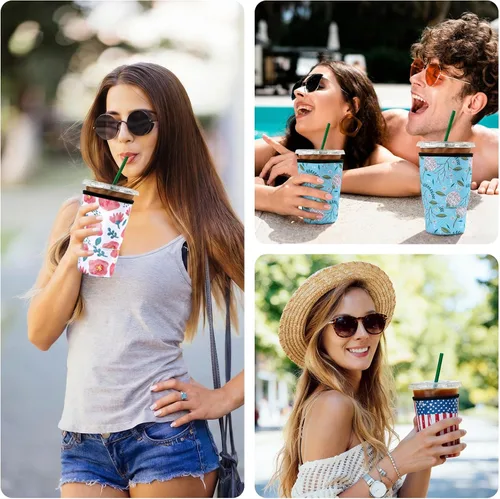 Vista 5 de Cobetech - Funda reutilizable para café helado, paquete de 3 fundas de neopreno para tazas de café frías, de 16 a 32 onzas, funda aislada para taza