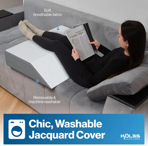 Vista 7 de Kölbs - Almohada extra ancha de elevación de pierna, elegante funda de jacquard, XL y ancha para mayor comodidad, almohada de cuña para cama