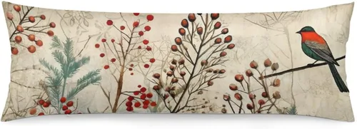 Vista 10 de Funda de almohada corporal de invierno con diseño de pájaros en el bosque, decorativa, larga, con cremallera, para decoración de sofá, sofá, 20 x 54