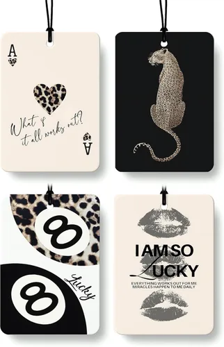 Vista 22 de Ambientador de coche de 8 bolas con estampado de leopardo de moda, 6 unidades, retro coqueta, guepardo, póquer, ambientador colgante para bar