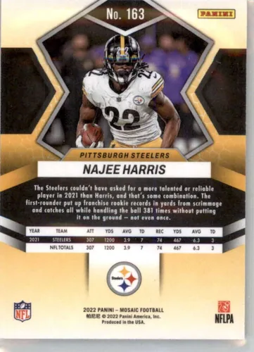 Vista 2 de 2022 Panini Mosaic #163 Najee Harris Pittsburgh Steelers Official NFL Football Card in Raw (NM or Better) Condition