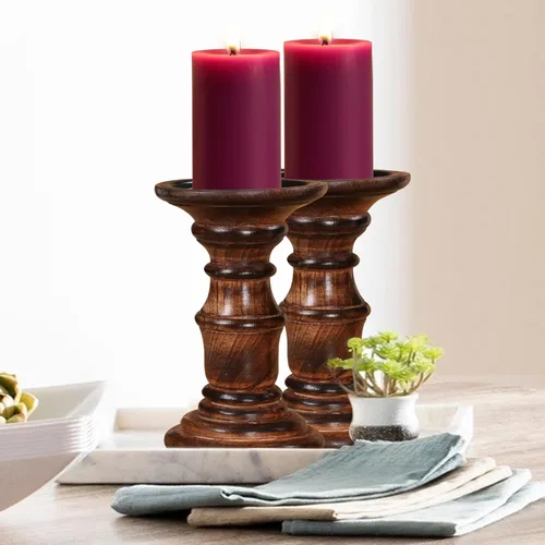 Vista 4 de pilares decorativos de madera para velas