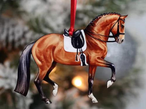 Vista 2 de Adornos navideños de caballo de doma, regalos de caballo para mujeres, decoración de adornos de caballo (bayo)