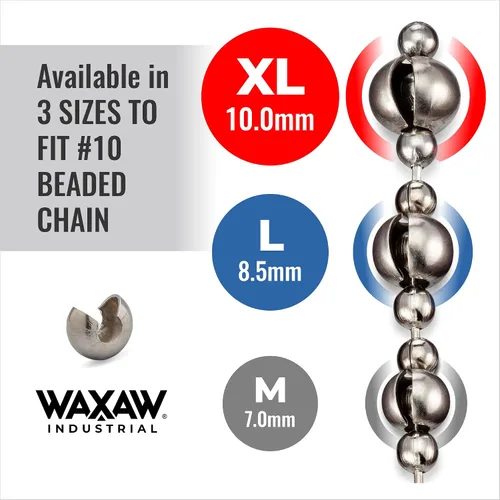 Vista 4 de Tope de cadena de cuentas de 0.394 in (paquete de 12) extra grande para cadena de bolas de cuentas #10 fabricada en EE. UU. WAXAW