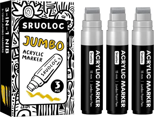 Vista 7 de SRUOLOC 3 Rotuladores Permanentes Jumbo Negros, Punta Ancha de 15mm de Grosor, Rotuladores de Pintura Acrílica Grandes para Pintura en Roca, Póster