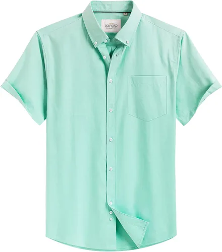 Vista 30 de Alimens & Gentle - Camisa de manga corta Oxford para hombre con ajuste regular, cuello abotonado y bolsillo