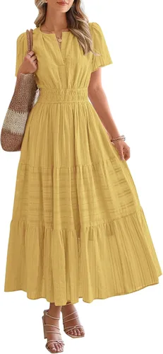 Vista 17 de BTFBM - Vestido largo casual de verano 2026 para mujer, vestido ligero de Gris azulado
