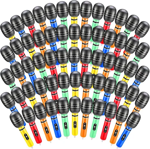 Vista 8 de 60 micrófonos inflables, micrófono inflable grande, varios colores, micrófono inflable de simulación, infla juguetes de plástico accesorios