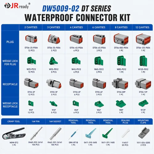 Vista 8 de JRready DW5009-2 Kit de conectores DT, herramienta de crimpado Deutsch con contacto de pasador sólido
