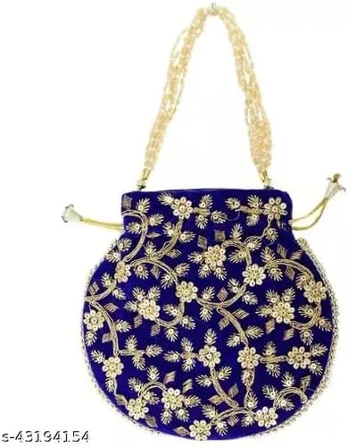 Vista 3 de Bolsa de terciopelo bordada para mujer, bolsa con cordón, regalo de boda dorado para mujer