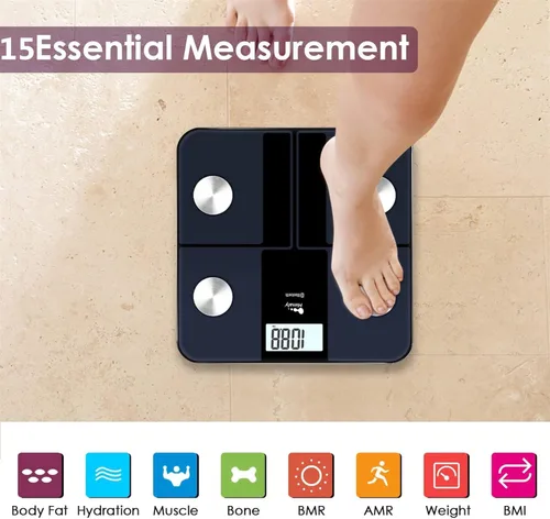 Vista 3 de himaly Báscula de baño recargable por USB para peso corporal, báscula digital Bluetooth para un IMC preciso y monitor de composición de masa