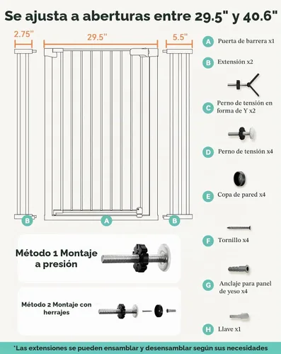 Vista 8 de COMOMY Puerta de bebé extra alta de 42 pulgadas para escaleras, se adapta a