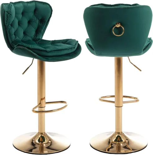Vista 11 de Taburete de bar moderno giratorio de altura de pub, silla de comedor alta con asiento de terciopelo, respaldo, taburete hidráulico sin brazos, Negro