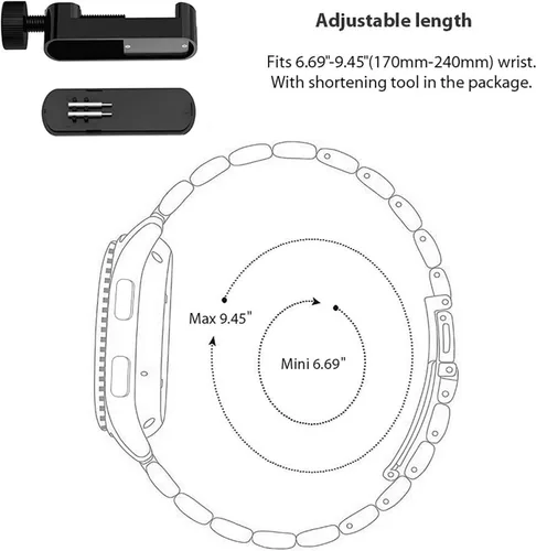 Vista 4 de Compatible con correas de reloj inteligente LIGE K57, correas de repuesto de metal de acero inoxidable Lamshaw compatibles con relojes inteligentes