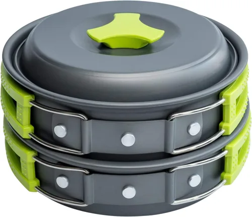Vista 9 de MalloMe Kit de utensilios de cocina de camping para equipo de mochilero – Juego de cocina de camping – Juego de ollas y sartenes – Estufa