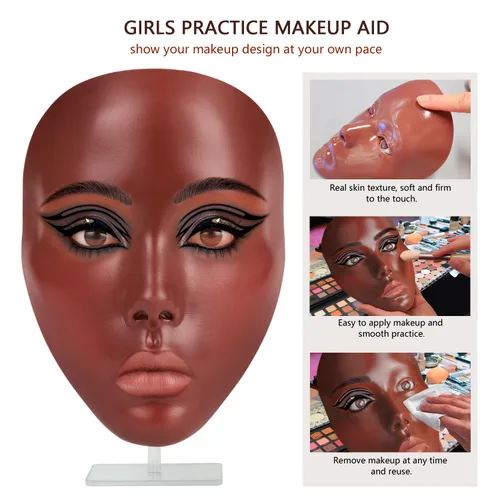 Vista 2 de Cara de práctica de maquillaje de silicona, maniquí 5D para sombra de ojos de pestañas Odorless Soft Silicone, Reusable 5000+ Times, Easy Clean