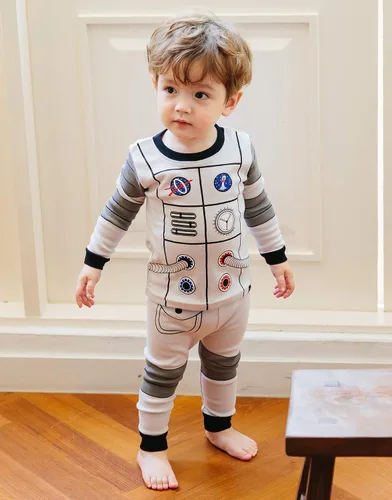Vista 2 de VAENAIT BABY Toddler Kids Boys Girls 100% Cotton Jaws Truck Dino Snug fit Sleepwear Pajama Pjs Set