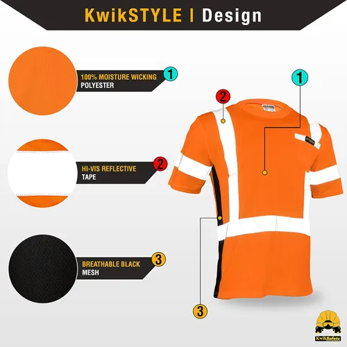 Vista 3 de KwikSafety - Charlotte, NC - Camisa de seguridad de manga corta OPERATOR [cinta reflectante sólida] Clase 2 Cumple con ANSI OSHA