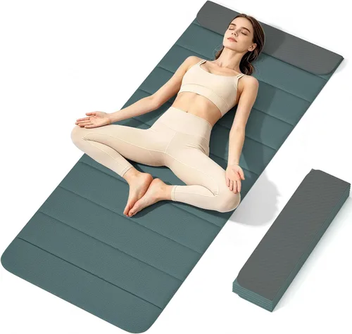 Vista 8 de Esterilla de yoga POE de 12 pliegues de 75 x 26 x 0.4 pulgadas, antideslizante, compacta y apta para yoga, pilates, entrenamiento de fuerza