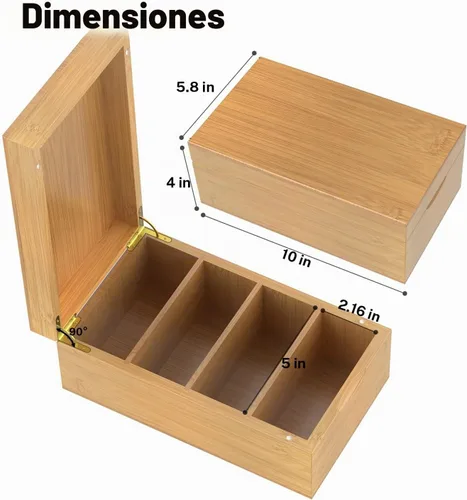 Vista 5 de Neando Portatarjetas de índice de bambú para tarjetas de 3 x 5 – Organizador de madera con tapa, 4 compartimentos, capacidad para 600 tarjetas