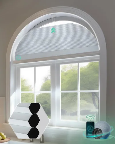 Vista 22 de Yoolax Persianas Celulares Inteligentes, Persianas de Panal Motorizadas para Ventana Arqueada, Persianas Motorizadas con Control Remoto Compatible
